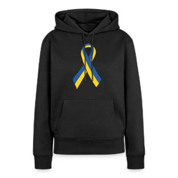 Ukraine - Solidarität - Frauen Premium Bio Hoodie - Schwarz - Vorne - Julia (174cm)