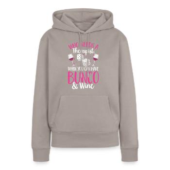 Jeu de dés Bunco - Sweat à capuche Premium bio Femme - taupe - Devant - Julia (174cm)