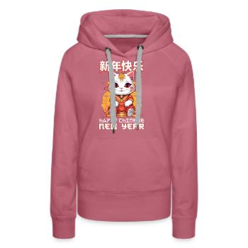 Happy Chinese New Year 2024 Lucky Cat Matching - Frauen Premium Bio Hoodie - Malve - Vorne - Isabella (175cm)