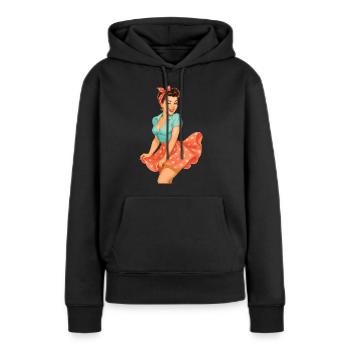 Sweet Pin Up in the Wind – Style Rétro Candy - Sweat à capuche Premium bio Femme - noir - Devant - Julia (174cm)