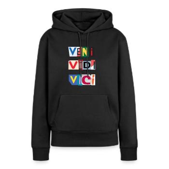 Veni Brief in Zeitungen - Frauen Premium Bio Hoodie - Schwarz - Vorne - Julia (174cm)