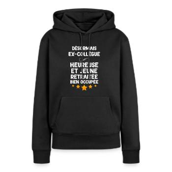 Collègue Cadeau Métier Employée Départ En Retraite - Sweat à capuche Premium bio Femme - noir - Devant - Julia (174cm)