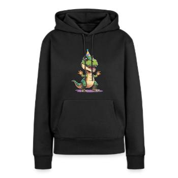 T-Rex de fête drôle avec chapeau - Sweat à capuche Premium bio Femme - noir - Devant - Julia (174cm)