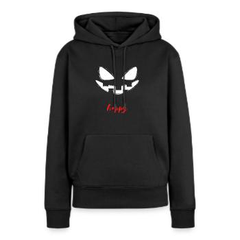 happy - Frauen Premium Bio Hoodie - Schwarz - Vorne - Julia (174cm)