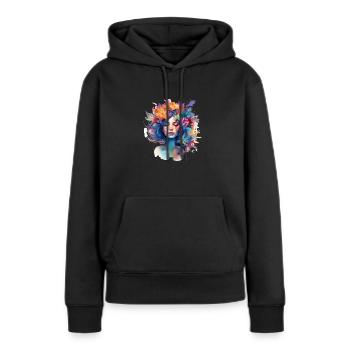 T-shirt aquarelle femme - Flower Miracle - Sweat à capuche Premium bio Femme - noir - Devant - Julia (174cm)