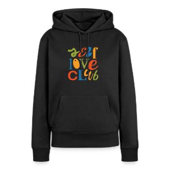 Club d’amour de soi - Sweat à capuche Premium bio Femme - noir - Devant - Julia (174cm)