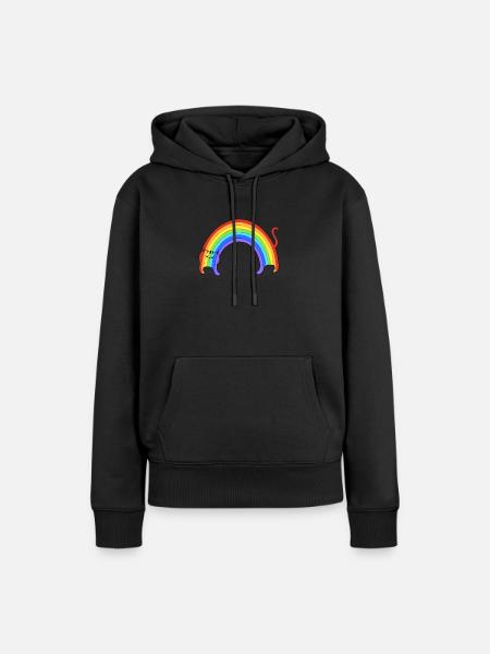 Regenbogen-Katze - Frauen Premium Bio Hoodie - Schwarz