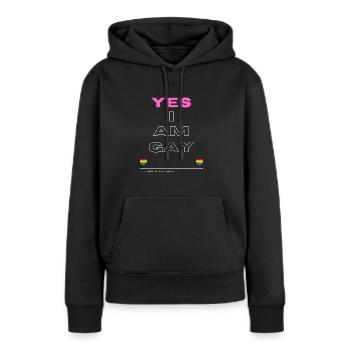 Oui, je suis gay Pride Shirt - Sweat à capuche Premium bio Femme - noir - Devant - Julia (174cm)