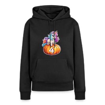 Einhorn Kürbis Herbst 4 –vierten Geburtstag - Frauen Premium Bio Hoodie - Schwarz - Vorne - Julia (174cm)