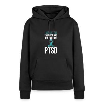 Pstd-consciousness - Je porte un ruban bleu-vert - Sweat à capuche Premium bio Femme - noir - Devant - Julia (174cm)