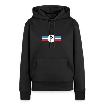 La Moustache Française - Drapeau horizontal - Sweat à capuche Premium bio Femme - noir - Devant - Julia (174cm)