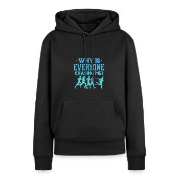 Pourquoi tout le monde me poursuit – Runner Country - Sweat à capuche Premium bio Femme - noir - Devant - Julia (174cm)