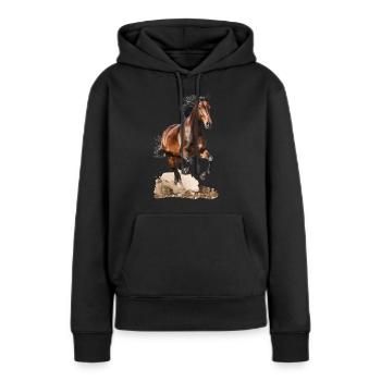 Cavalier Cheval Cavalier Y - Sweat à capuche Premium bio Femme - noir - Devant - Julia (174cm)