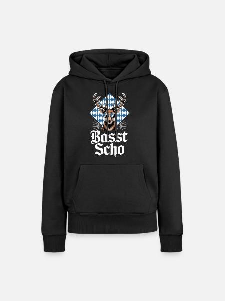 Elch Bayerischer Hirsch Sonnenbrille Basst Scho - Frauen Premium Bio Hoodie - Schwarz