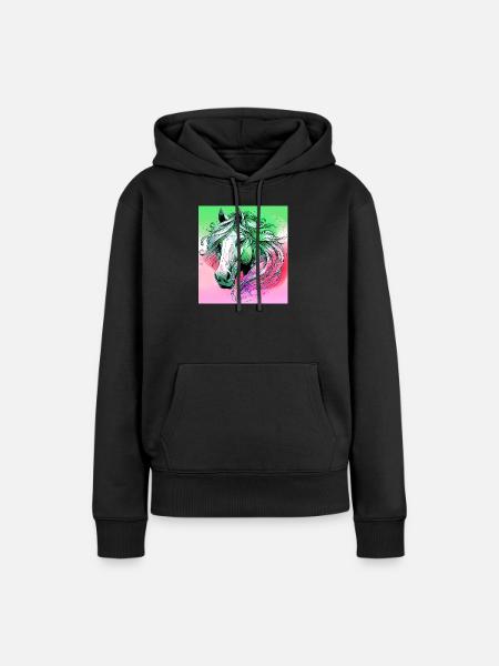 Pferd - Frauen Premium Bio Hoodie - Schwarz
