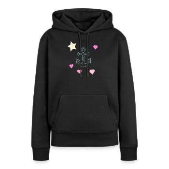 Gribouillage Pastel Anchor avec des cœurs et une étoile - Sweat à capuche Premium bio Femme - noir - Devant - Julia (174cm)