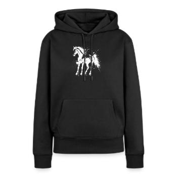 White Splash Horse Silhouette - Frauen Premium Bio Hoodie - Schwarz - Vorne - Julia (174cm)