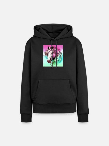 Pferd - Frauen Premium Bio Hoodie - Schwarz