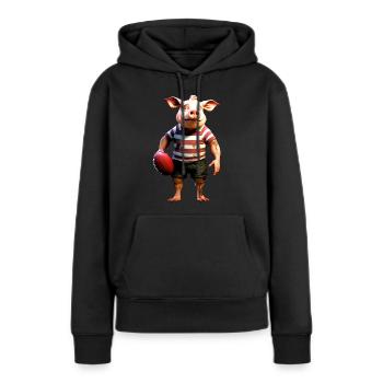 Schweinchen Rugbyspieler - Frauen Premium Bio Hoodie - Schwarz - Vorne - Julia (174cm)