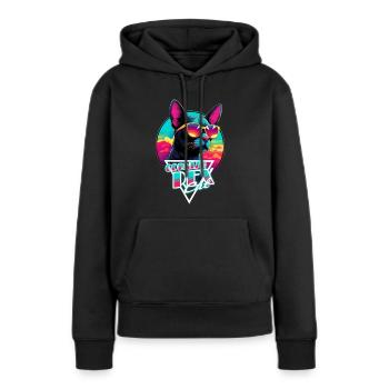 Chemise Retro Wave Cornish Rex Cat Miami - Sweat à capuche Premium bio Femme - noir - Devant - Julia (174cm)