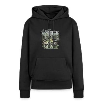 AU TRAVAIL - Sweat à capuche Premium bio Femme - noir - Devant - Julia (174cm)