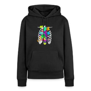 Skelett-Brustkorb mit bunten Katzen - Frauen Premium Bio Hoodie - Schwarz - Vorne - Julia (174cm)