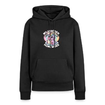 Ma licorne a mangé mes devoirs - Sweat à capuche Premium bio Femme - noir - Devant - Julia (174cm)