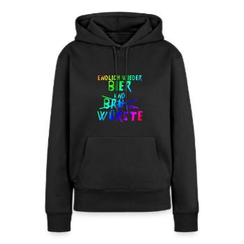 Endlich wieder Bier und Brü.. Würste | Party - Frauen Premium Bio Hoodie - Schwarz - Vorne - Julia (174cm)