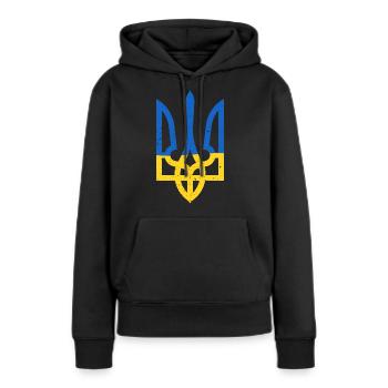 trident du drapeau ukrainien - Sweat à capuche Premium bio Femme - noir - Devant - Julia (174cm)