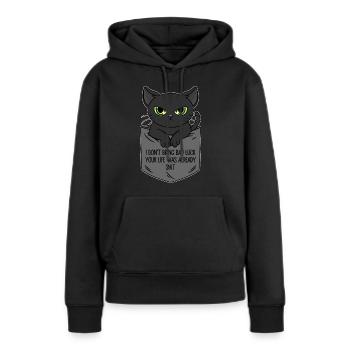 Poche poitrine chat noir Je n’apporte pas de malchance - Sweat à capuche Premium bio Femme - noir - Devant - Julia (174cm)