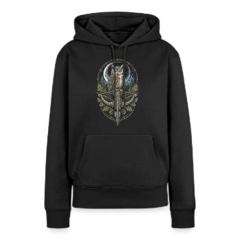 Arbalète Arbalétrier Hibou devant Moon - Sweat à capuche Premium bio Femme - noir - Devant - Julia (174cm)