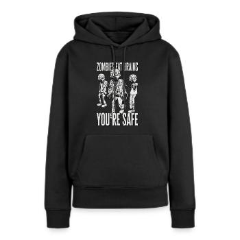 Zombies essen Gehirne - Lustiger Zombie Spruch - Frauen Premium Bio Hoodie - Schwarz - Vorne - Julia (174cm)