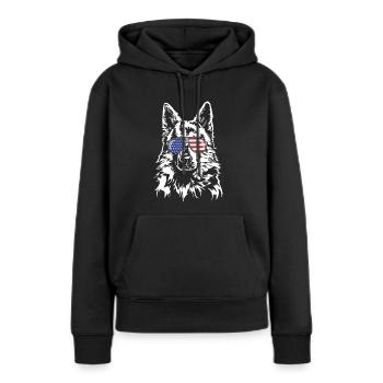 WEISSER SCHWEIZER SCHAEFERHUND Amerika Fahne Hunde - Frauen Premium Bio Hoodie - Schwarz - Vorne - Julia (174cm)