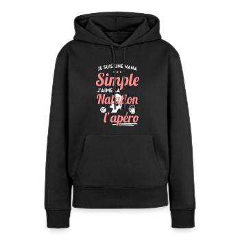 Nana simple j'aime la natation et l'apero - Sweat à capuche Premium bio Femme - noir - Devant - Julia (174cm)
