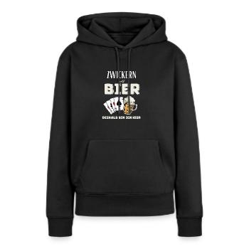 Pinces et bière - Sweat à capuche Premium bio Femme - noir - Devant - Julia (174cm)