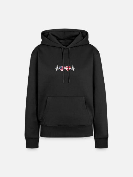 Dänemark USA Herzschlag Flagge Dänisch - Dame Premium hoodie, økologisk bomuld - sort