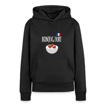 Bonjogourt - Frauen Premium Bio Hoodie - Schwarz - Vorne - Julia (174cm)