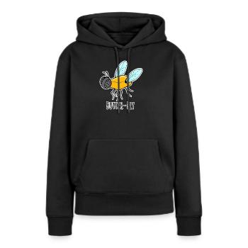 Mouche au beurre - Mouche au beurre Flat Joke - Sweat à capuche Premium bio Femme - noir - Devant - Julia (174cm)