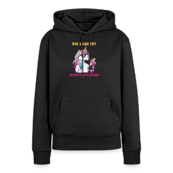 Le lieu est l’ivresse – Licorne drôle - Sweat à capuche Premium bio Femme - noir - Devant - Julia (174cm)