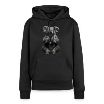 Koala en prière - Sweat à capuche Premium bio Femme - noir - Devant - Julia (174cm)