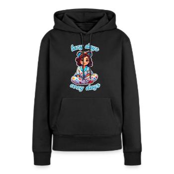 Fille d’anime en pyjama jours paresseux, nuits douillettes - Sweat à capuche Premium bio Femme - noir - Devant - Julia (174cm)