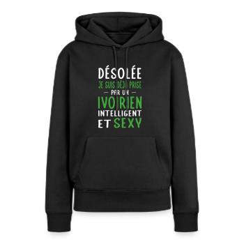 Désolée déjà prise par un Ivoirien sexy - Sweat à capuche Premium bio Femme - noir - Devant - Julia (174cm)