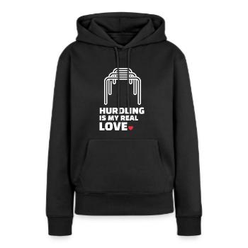 J’aime les obstacles - Sweat à capuche Premium bio Femme - noir - Devant - Julia (174cm)