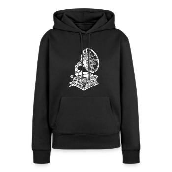 Grammophon zum auflegen von analogem Vinyl - Frauen Premium Bio Hoodie - Schwarz - Vorne - Julia (174cm)