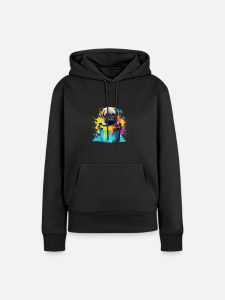 Mops Niedlicher Hund Farbeimer - Frauen Premium Bio Hoodie - Schwarz