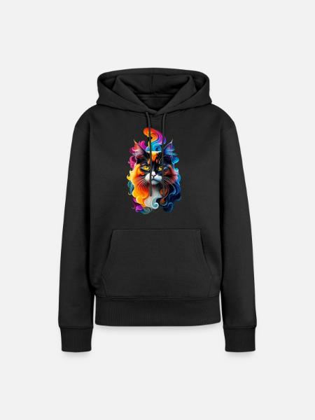 Katzen Bunte Katze Katzenkopf Katzenliebhaber - Frauen Premium Bio Hoodie - Schwarz