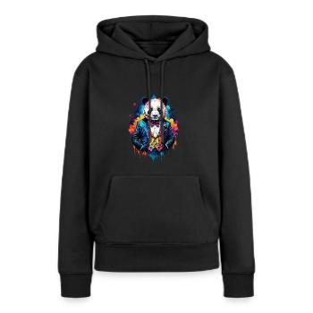 Panda en costume - Sweat à capuche Premium bio Femme - noir - Devant - Julia (174cm)