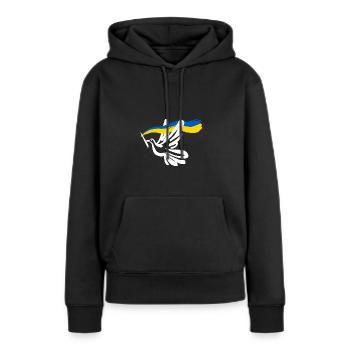 Solidarité et paix pour l’Ukraine - Sweat à capuche Premium bio Femme - noir - Devant - Julia (174cm)