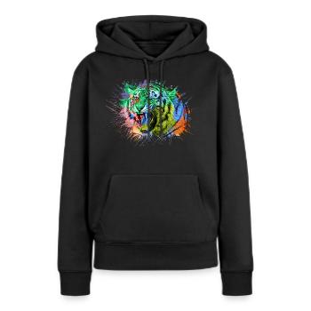Tiger Regenbogen Bunt Tiere - Frauen Premium Bio Hoodie - Schwarz - Vorne - Julia (174cm)