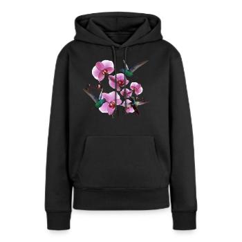 Colibris avec orchidées rose vert - Sweat à capuche Premium bio Femme - noir - Devant - Julia (174cm)